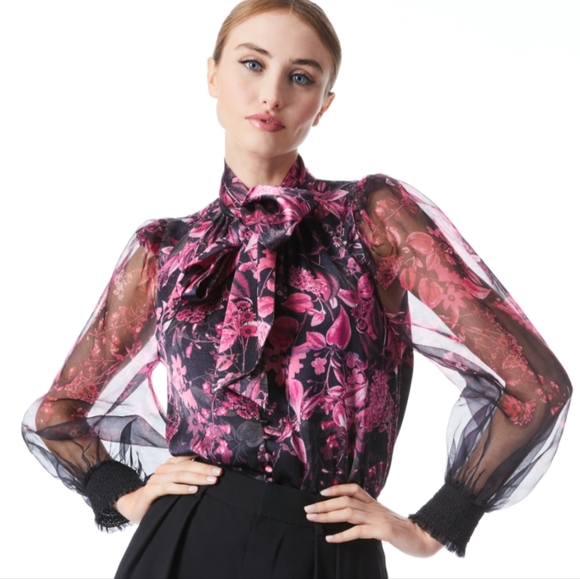 NEW! Alice + olivia BRENTLEY TIE NECK BLOUSON SLEEVE BLOUSE - Picture 6 of 12